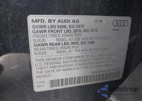 2020 Audi Q5 Premium Plus 45 Tfsi Quattro S Tronic из США, поврежденный, VIN WA1BNAFY3L2047491